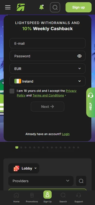 Fast Pay Casino home screen on a mobile device