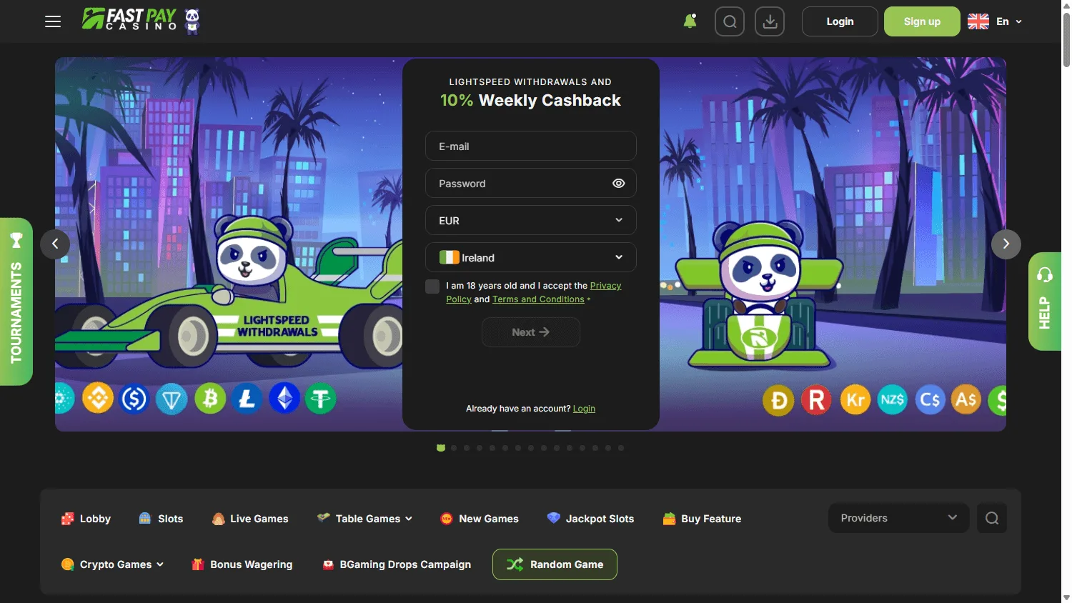 Fast Pay Casino home screen on desktop