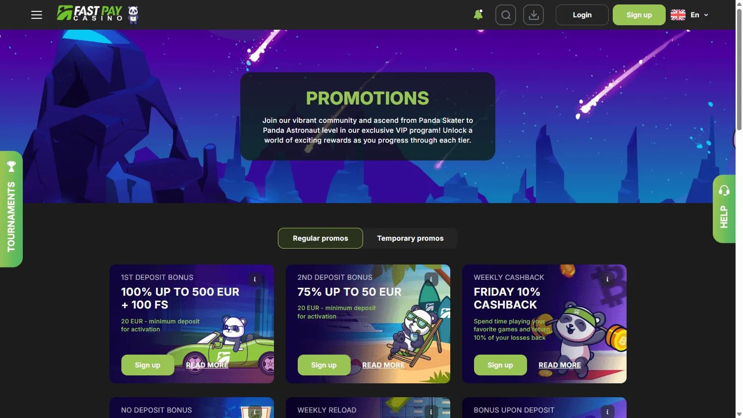 Fast Pay Casino promotions screen on desktop